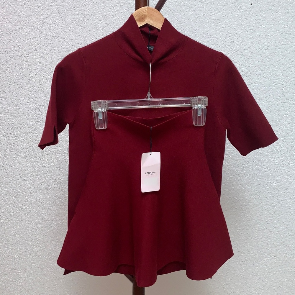 Zara Elegant Set - Burgundy Knit Top size L & Mini Skirt size M